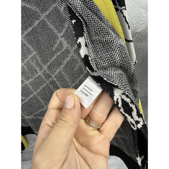 Ming Wang Chartreuse Black White Pattern Knit Jacket Career Cardigan Womens M - Picture 3 of 7